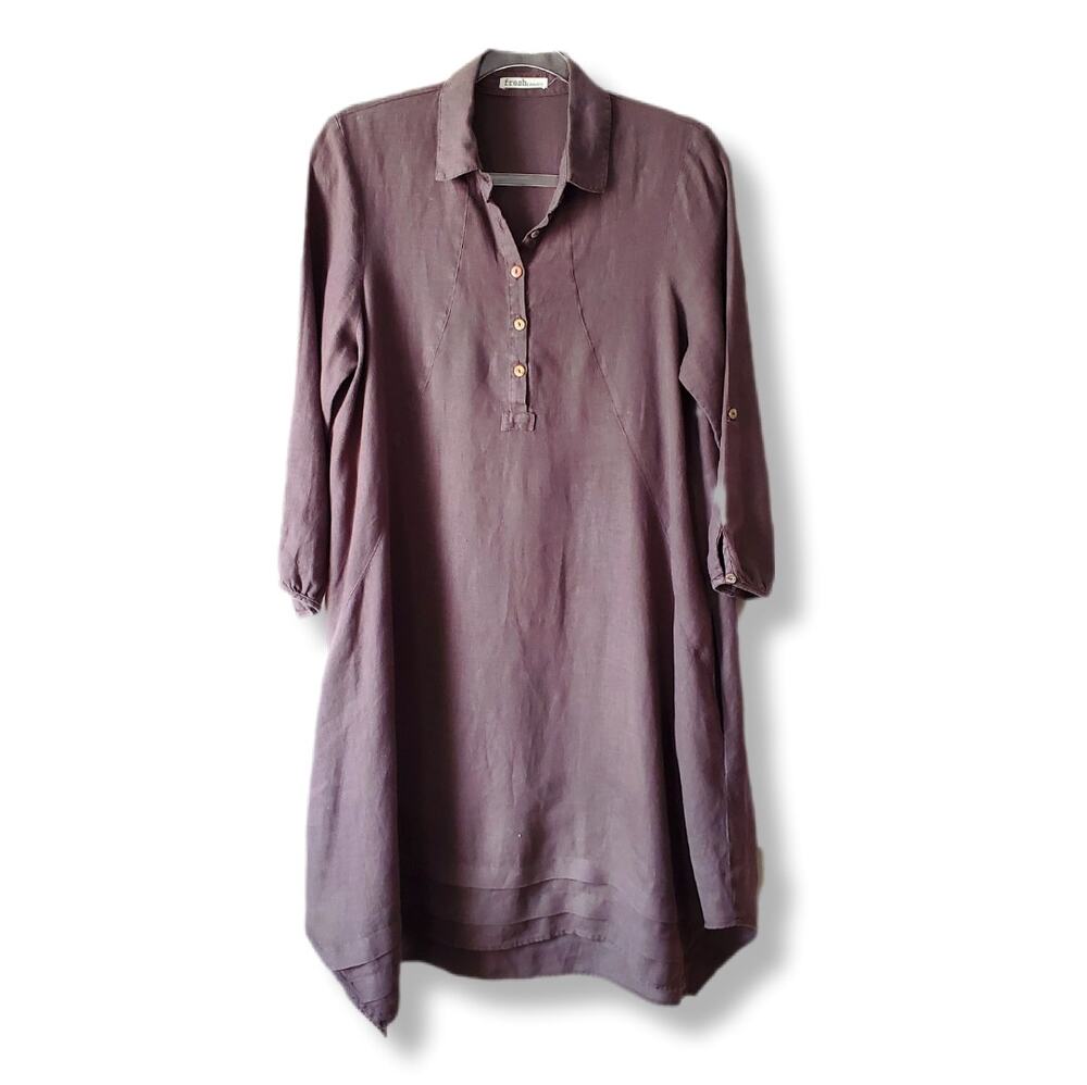 Fresh Laundry Brown Linen Shift Mini Dress S Minimal Neutral Coastal Beach USA